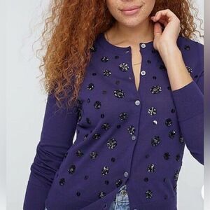 New J. Crew Purple Embellished Cardigan
